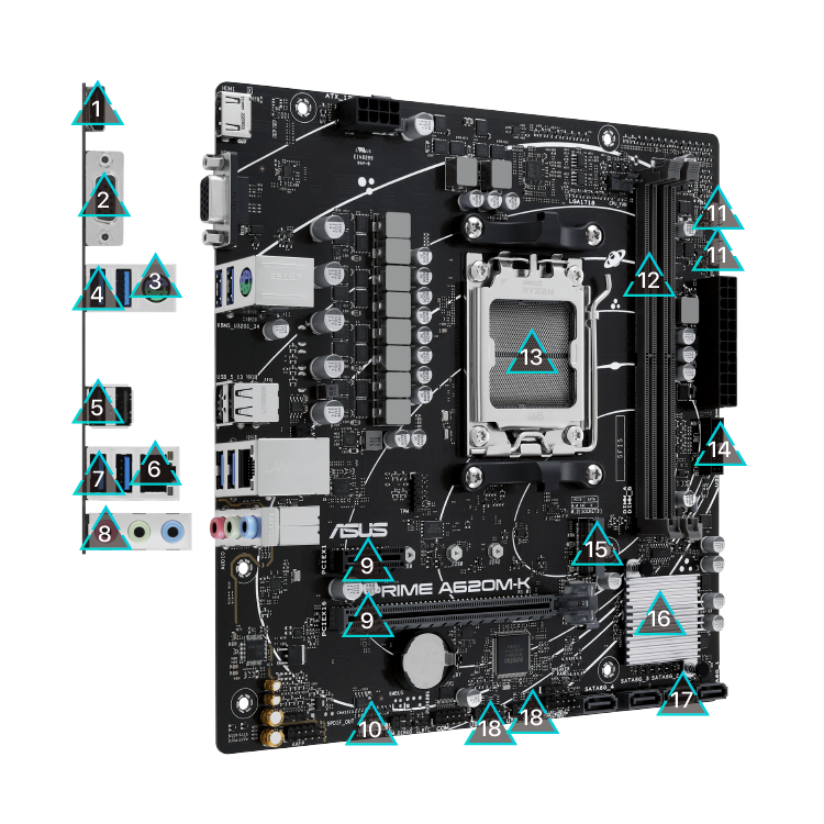 Asus PRIME A620M-K 6400mhz(OC) RGB M.2 AM5 mATX DDR5 Motherboard